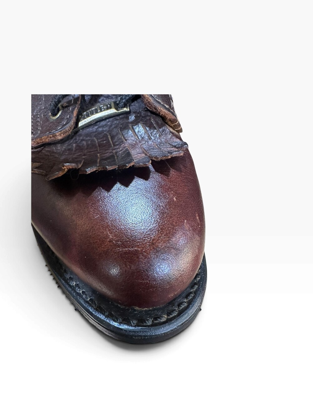 Dobbs Brown Leather Boots Size 7 1/2 Lace-Up Fringe Detail - Picture 7 of 7